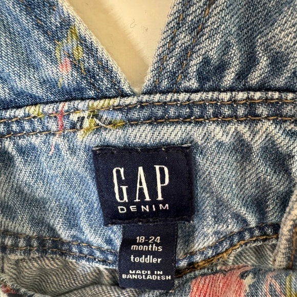 Baby Gap Denim Floral Bouquet Blue Jean Overalls Size 18-24 Months - Picture 11 of 12